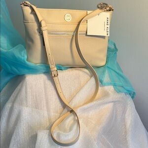 Anne Klein Cream Crossbody with Gold-Tone Logo